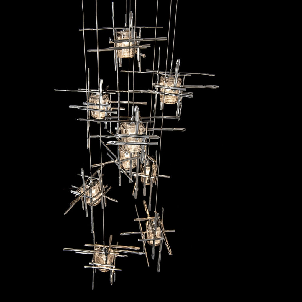 Tura 9-Light Seeded Glass Pendant 9-Light Seeded Clear Glass (II) in Sterling