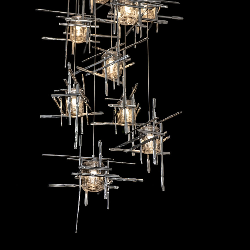 Tura 9-Light Seeded Glass Pendant 9-Light Seeded Clear Glass (II) in Sterling