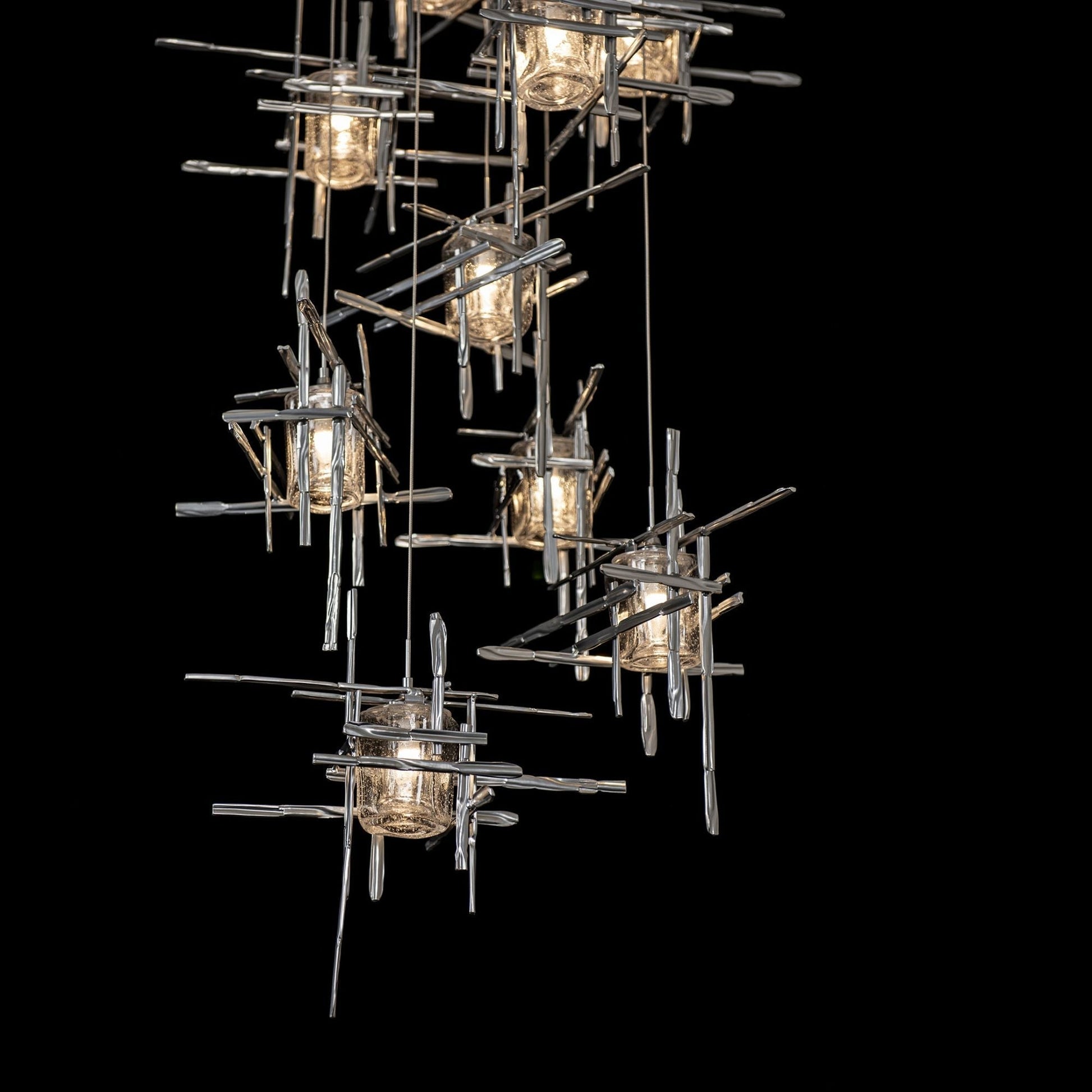 Tura 9-Light Seeded Glass Pendant 9-Light Seeded Clear Glass (II) in Sterling