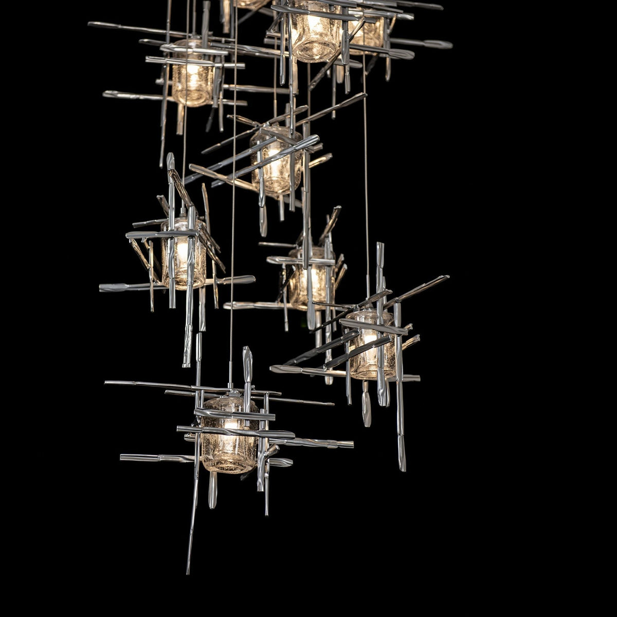 Tura 9-Light Seeded Glass Pendant 9-Light Seeded Clear Glass (II) in Sterling