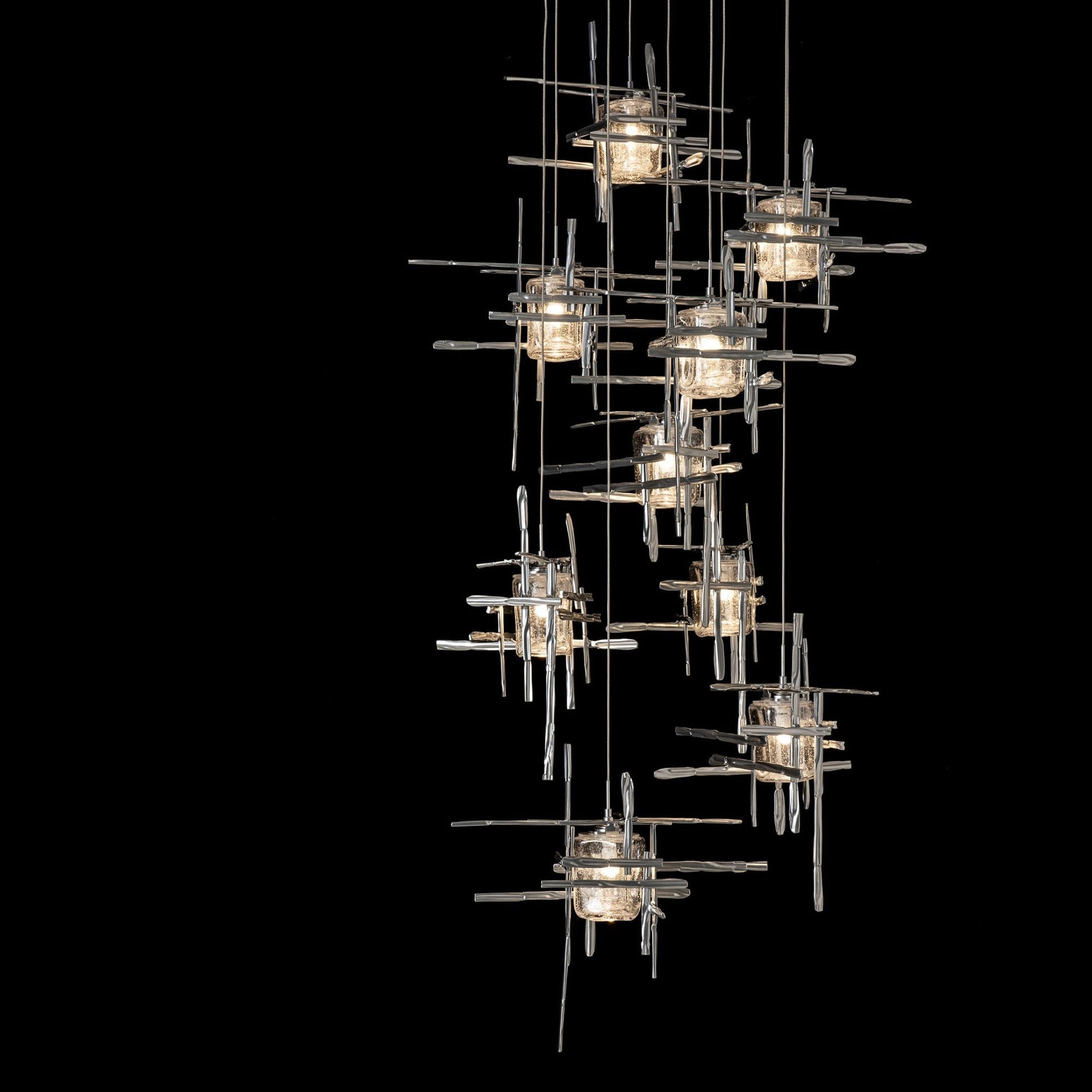 Tura 9-Light Seeded Glass Pendant 9-Light Seeded Clear Glass (II) in Sterling