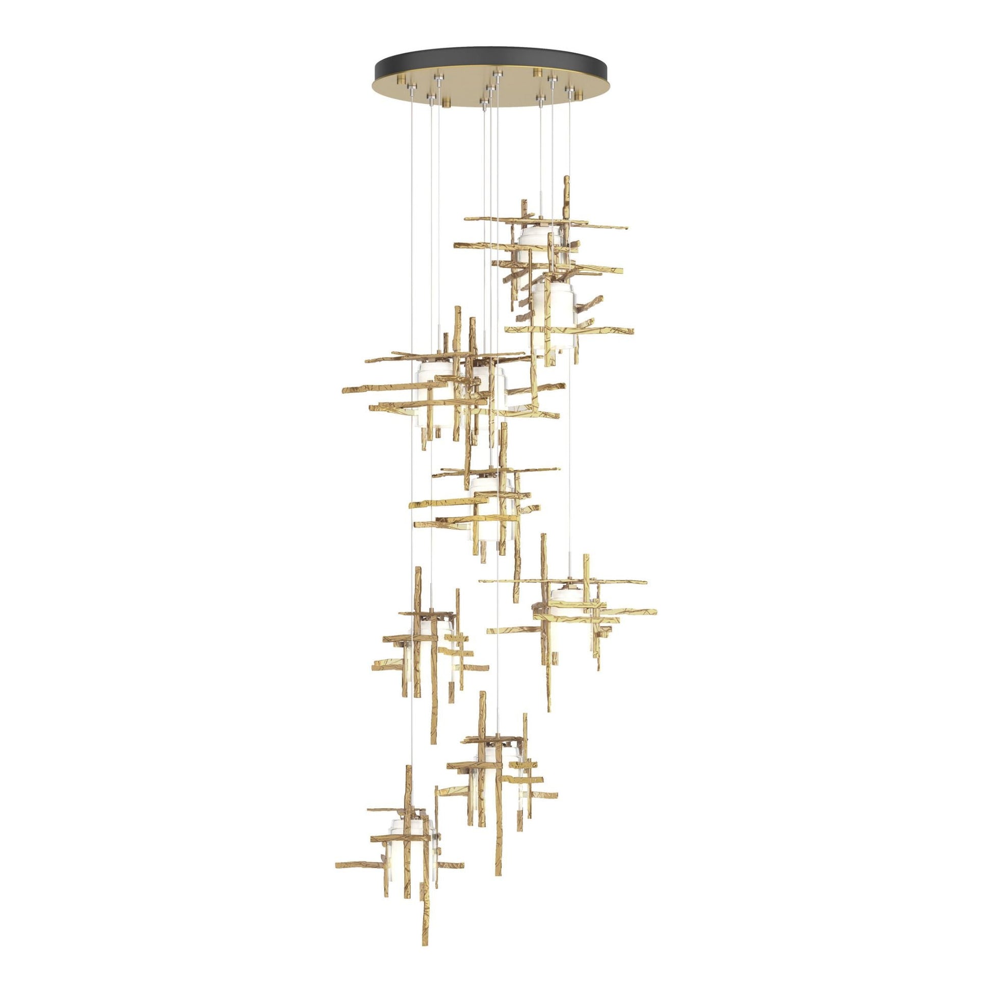 Tura 9-Light Frosted Glass Pendant 9-Light Cast Glass (YC) in Modern Brass