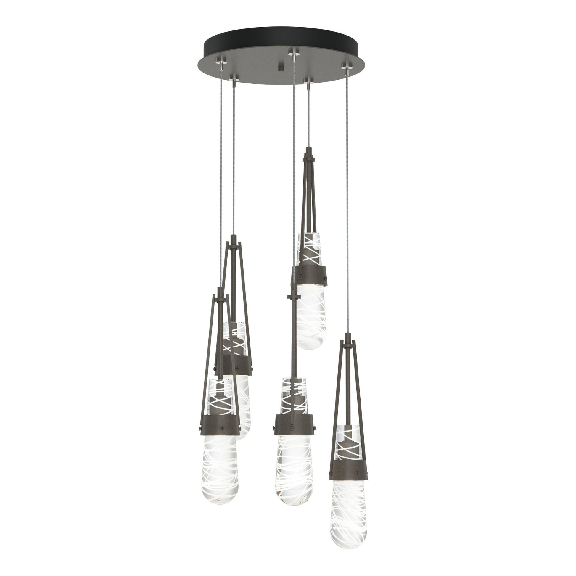 Link 5-Light Blown Glass Pendant 5-Light Clear Glass with White Threading (YJ) in Dark Smoke