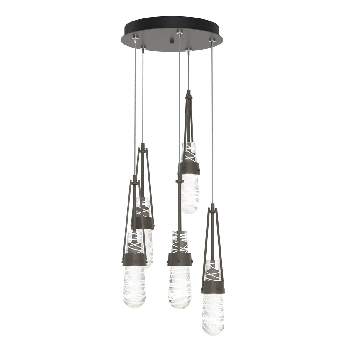 Link 5-Light Blown Glass Pendant 5-Light Clear Glass with White Threading (YJ) in Dark Smoke