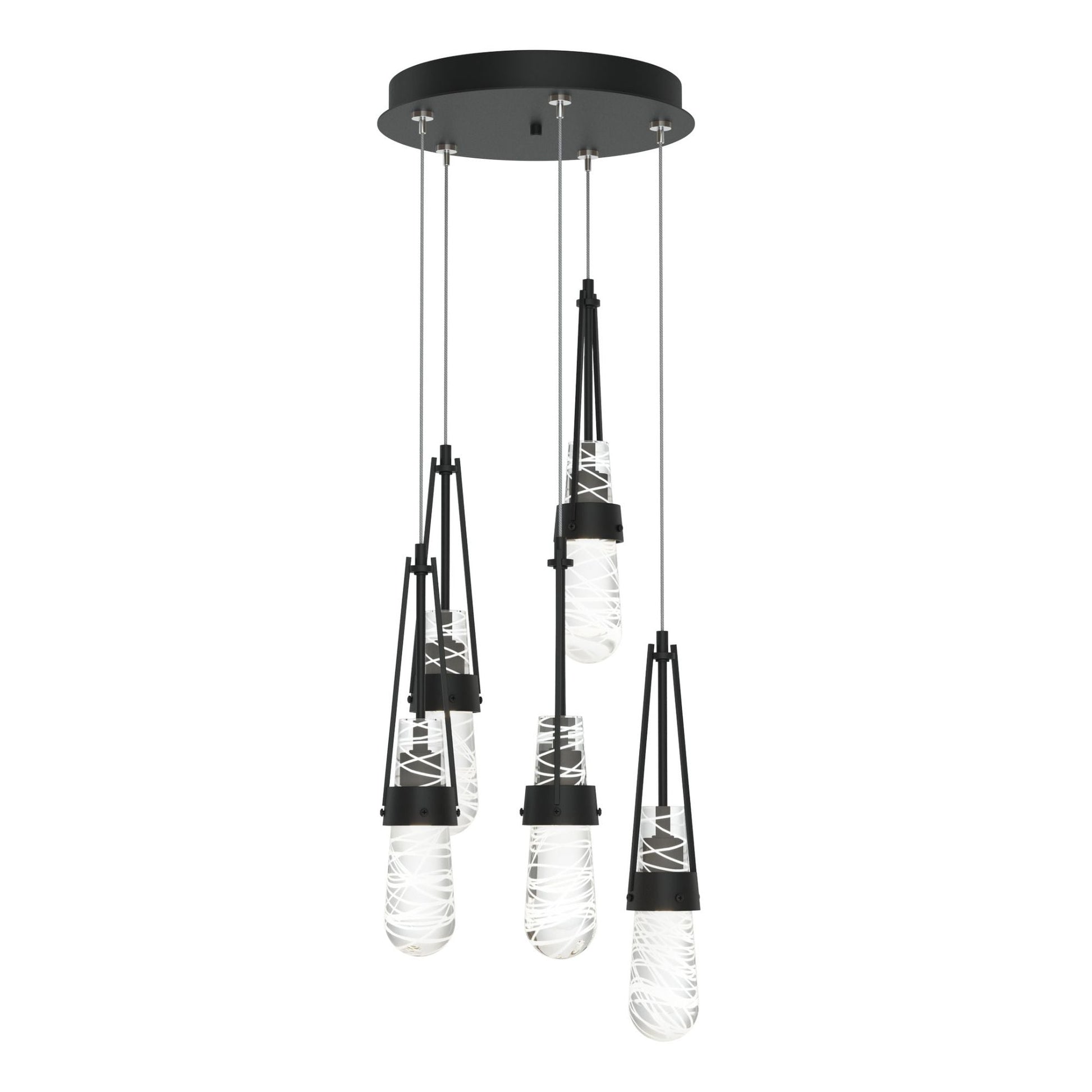 Link 5-Light Blown Glass Pendant 5-Light Clear Glass with White Threading (YJ) in Black