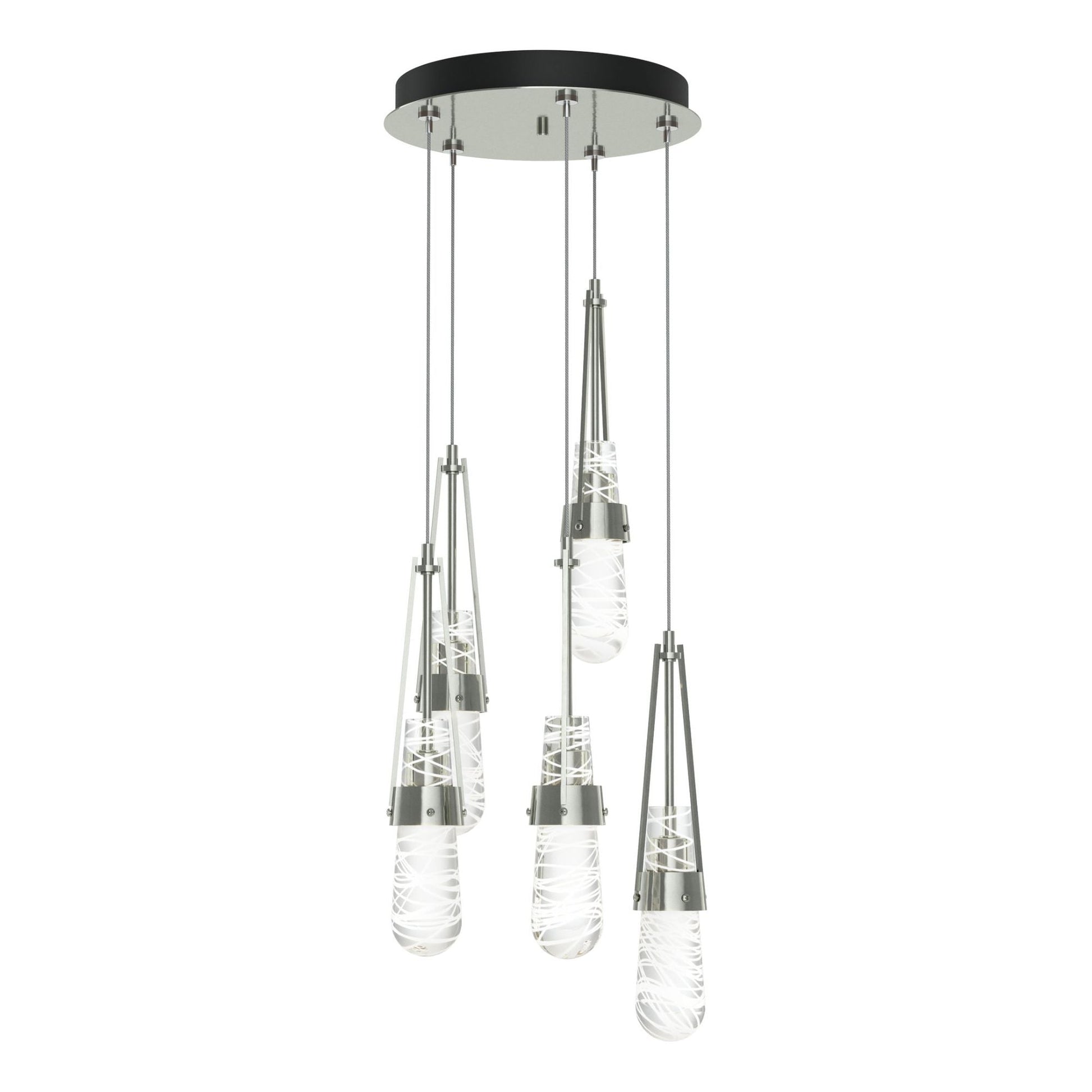 Link 5-Light Blown Glass Pendant 5-Light Clear Glass with White Threading (YJ) in Sterling