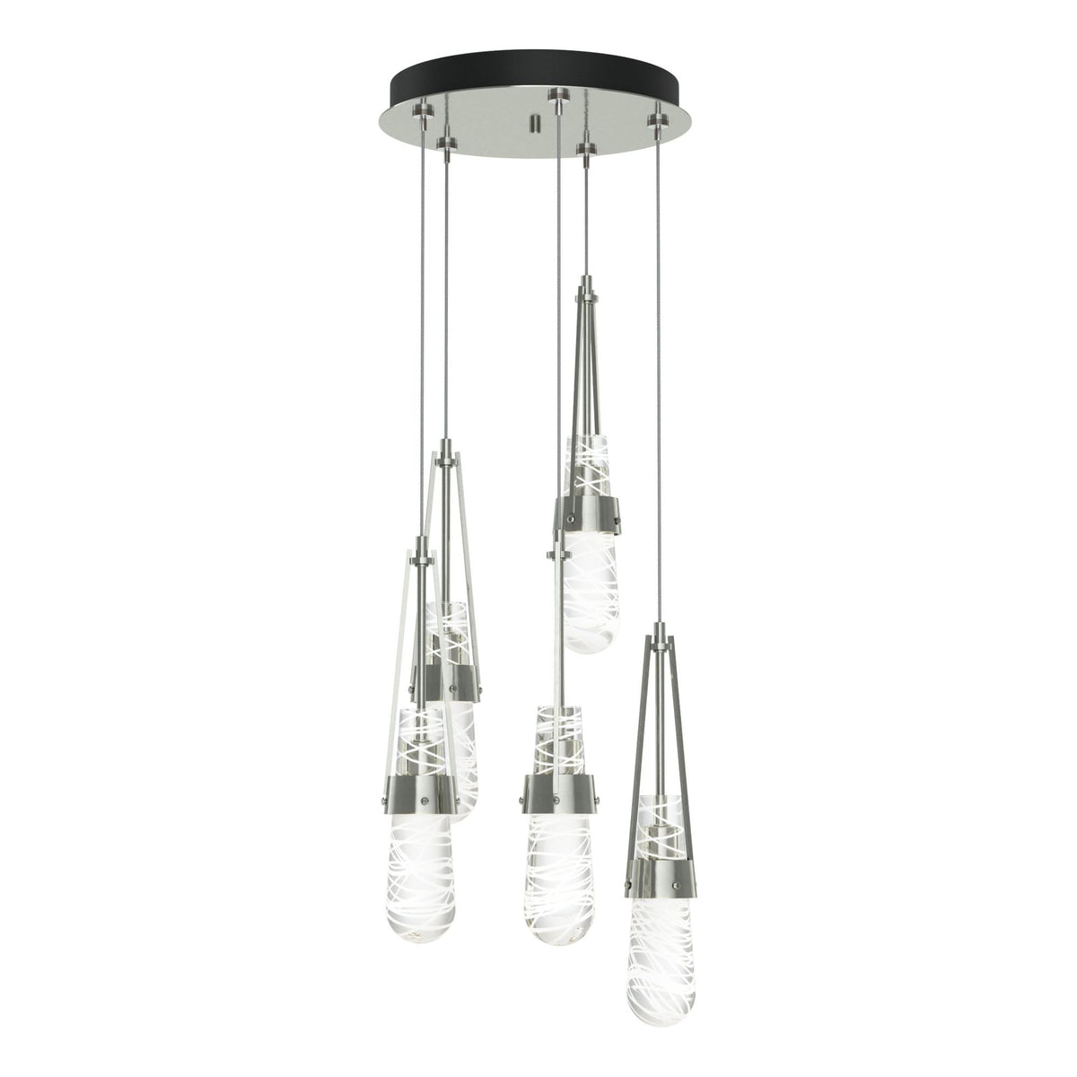Link 5-Light Blown Glass Pendant 5-Light Clear Glass with White Threading (YJ) in Sterling