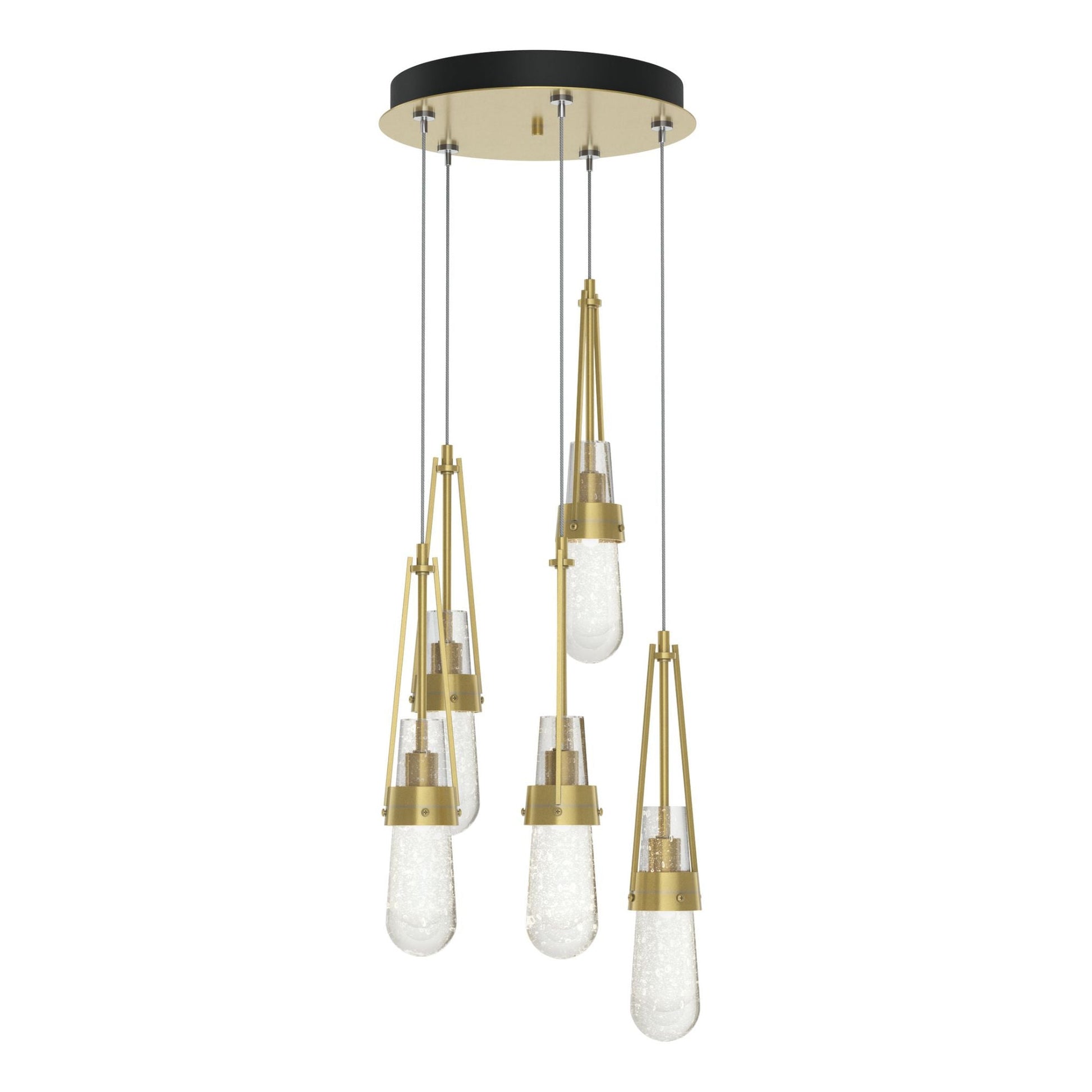 Link 5-Light Blown Glass Pendant 5-Light Clear Bubble Glass (YG) in Modern Brass