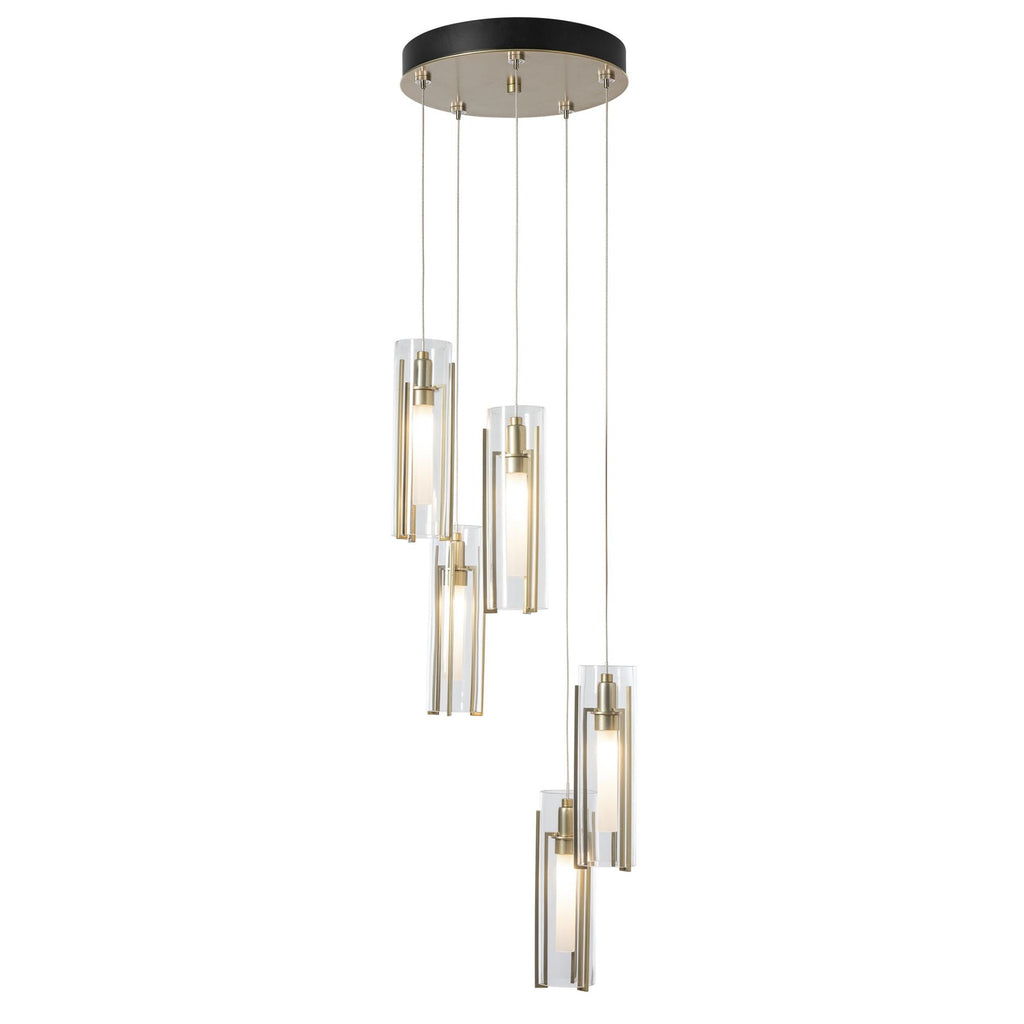 Exos Glass 5-Light Pendant 5-Light Clear Glass (ZM) in Modern Brass