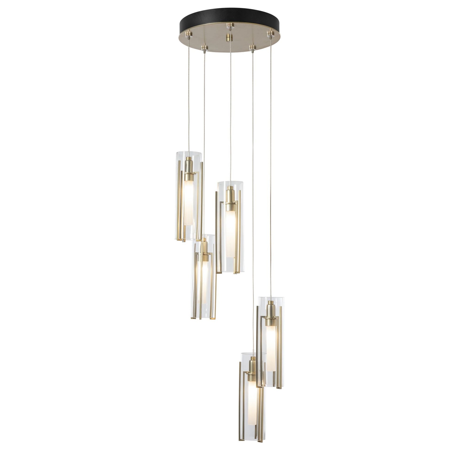 Exos Glass 5-Light Pendant 5-Light Clear Glass (ZM) in Modern Brass
