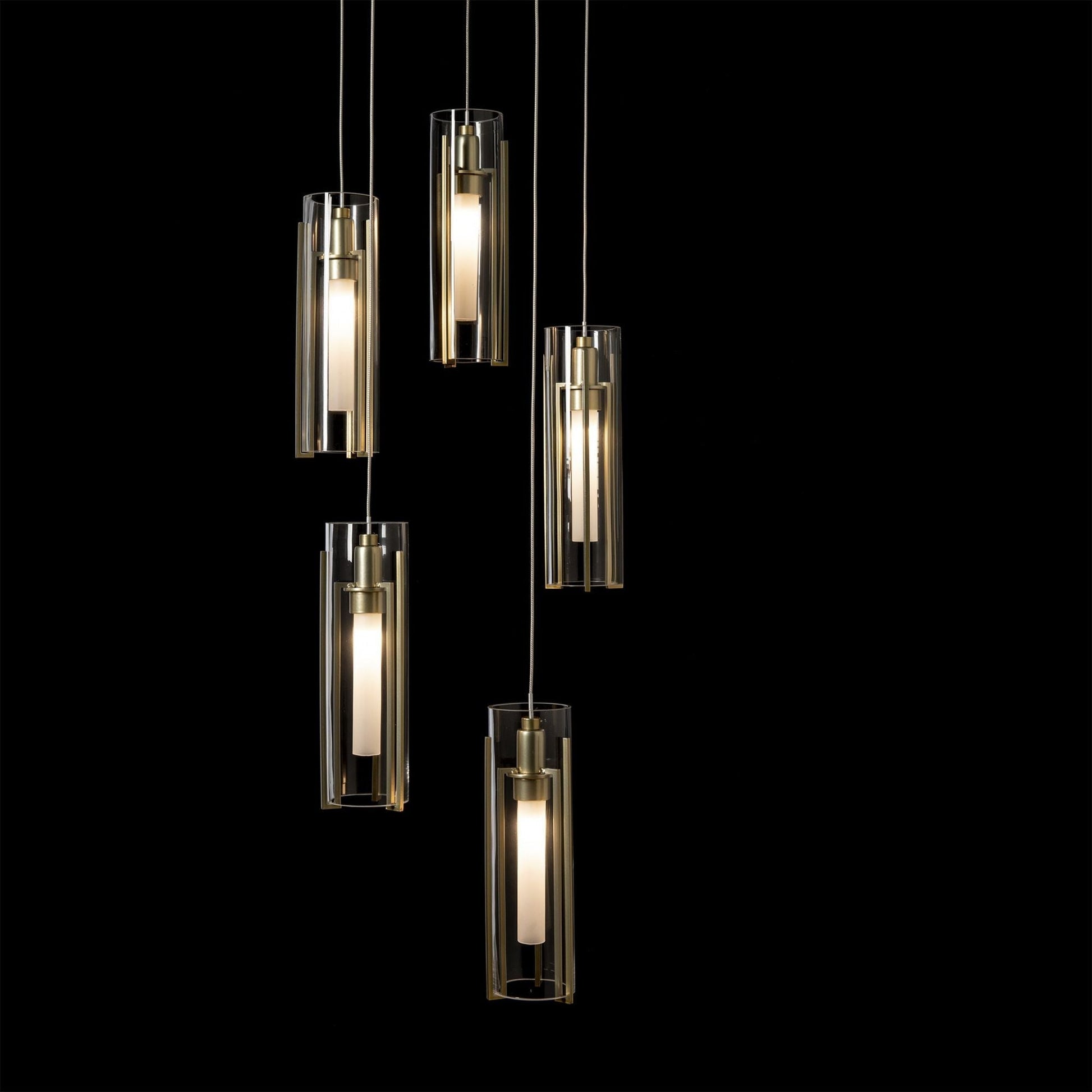 Exos Glass 5-Light Pendant 5-Light Clear Glass (ZM) in Modern Brass