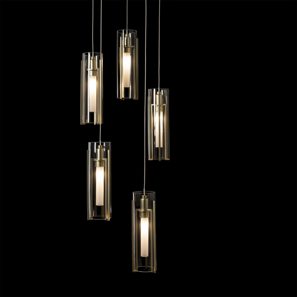 Exos Glass 5-Light Pendant 5-Light Clear Glass (ZM) in Modern Brass