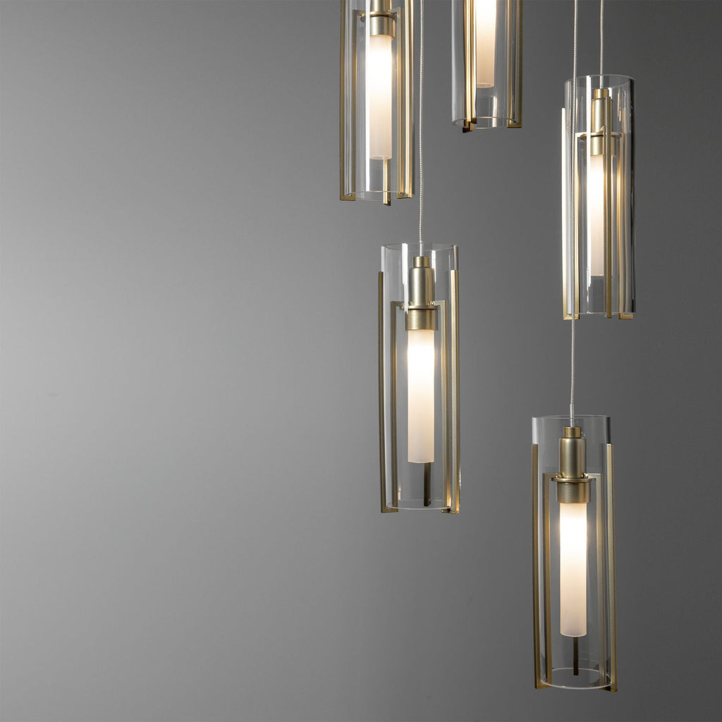 Exos Glass 5-Light Pendant 5-Light Clear Glass (ZM) in Modern Brass