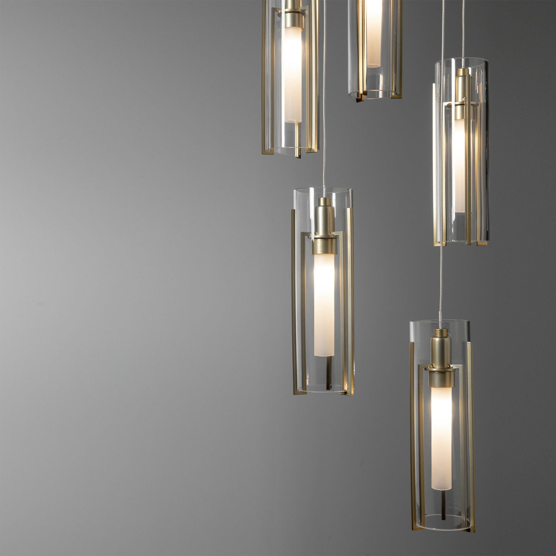 Exos Glass 5-Light Pendant 5-Light Clear Glass (ZM) in Modern Brass
