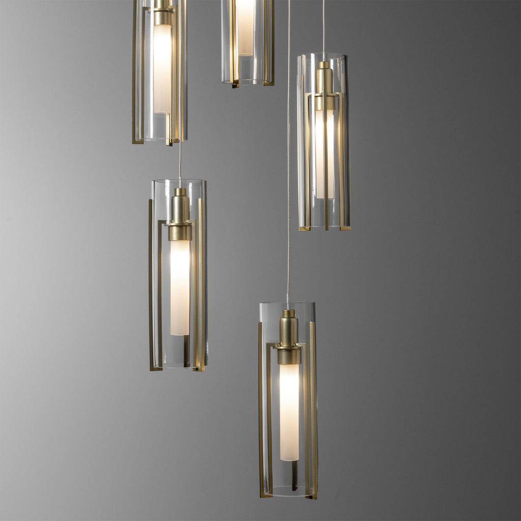 Exos Glass 5-Light Pendant 5-Light Clear Glass (ZM) in Modern Brass