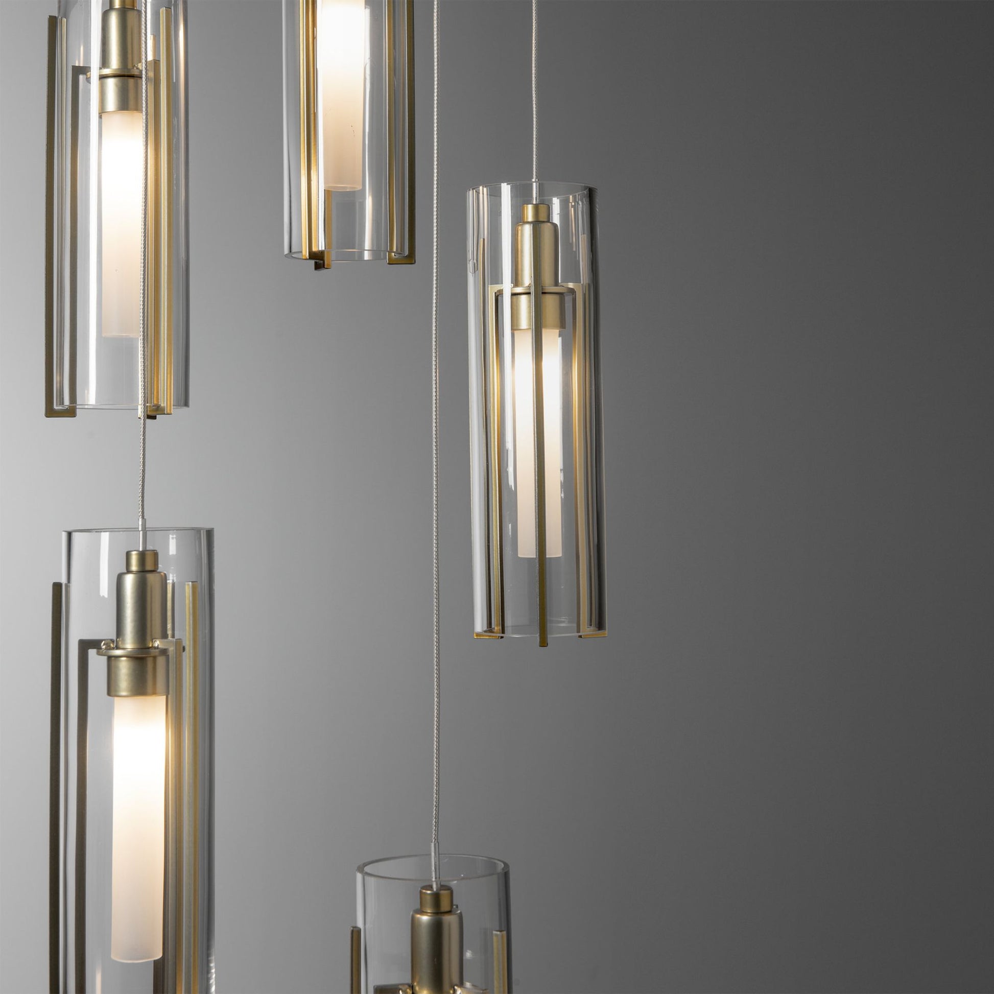 Exos Glass 5-Light Pendant 5-Light Clear Glass (ZM) in Modern Brass