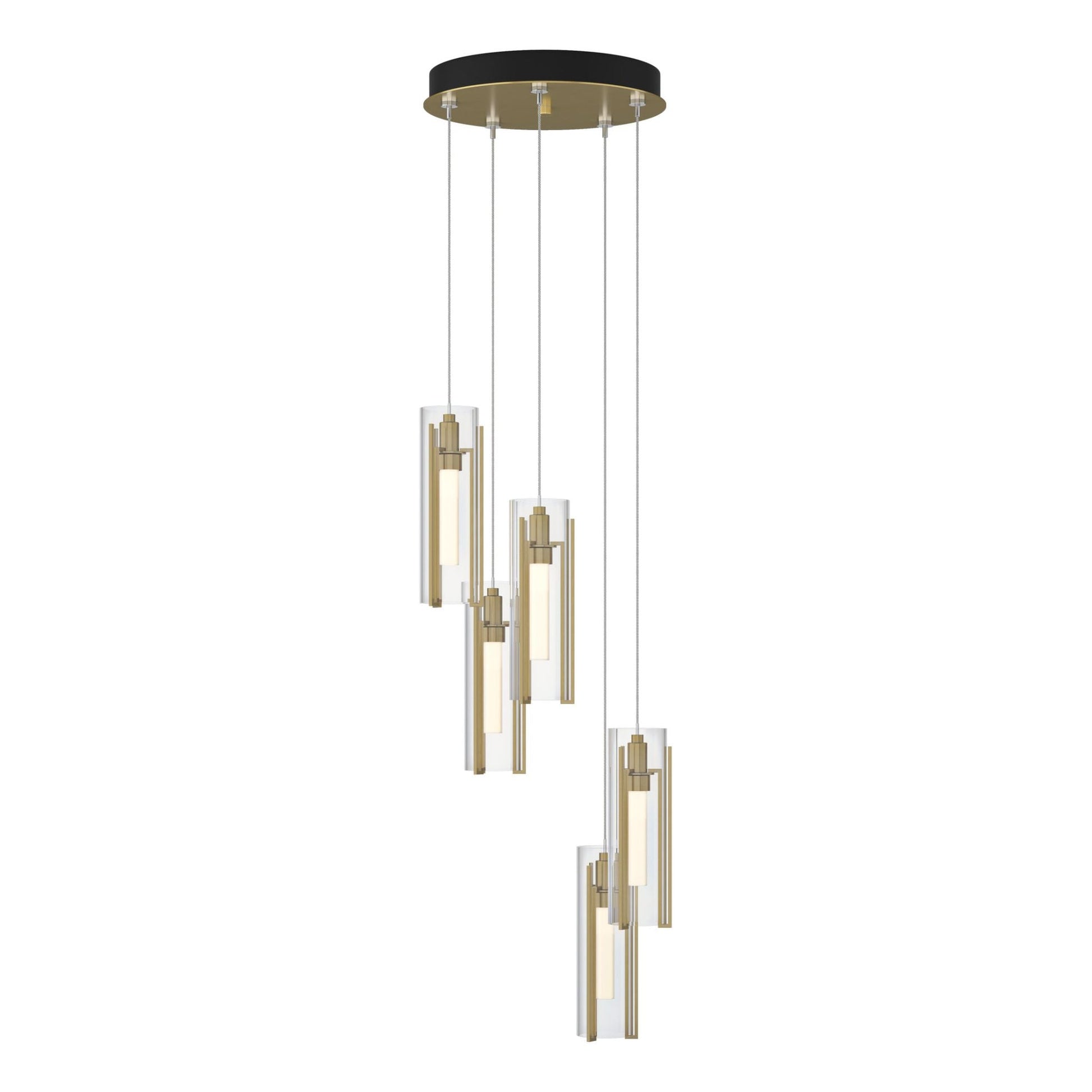 Exos Glass 5-Light Pendant 5-Light Clear Glass (ZM) in Modern Brass