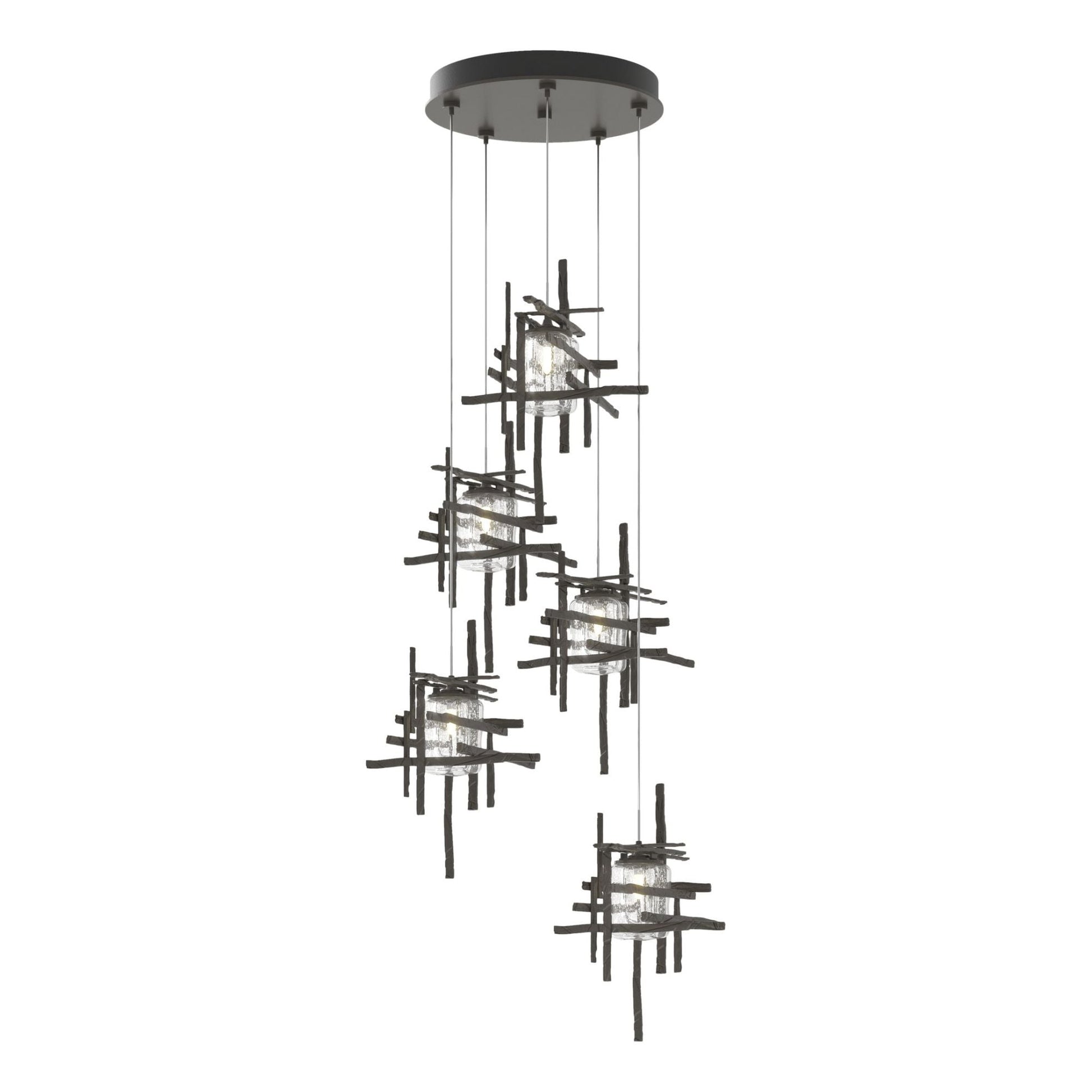 Tura 5-Light Seeded Glass Pendant 5-Light Seeded Clear Glass (II) in Dark Smoke