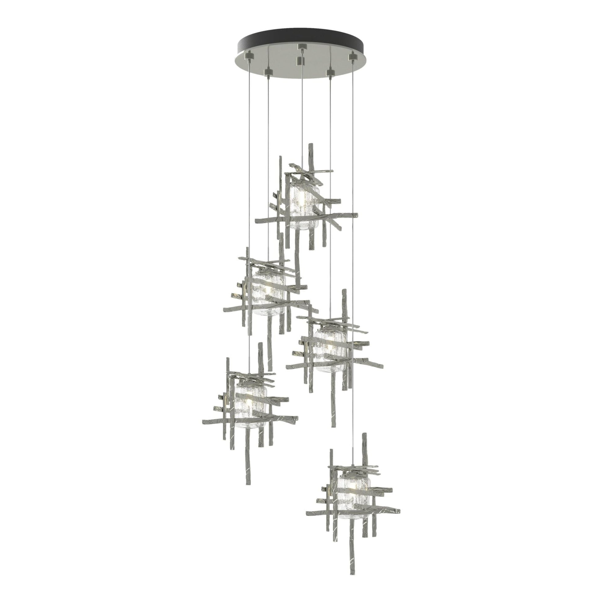 Tura 5-Light Seeded Glass Pendant 5-Light Seeded Clear Glass (II) in Sterling