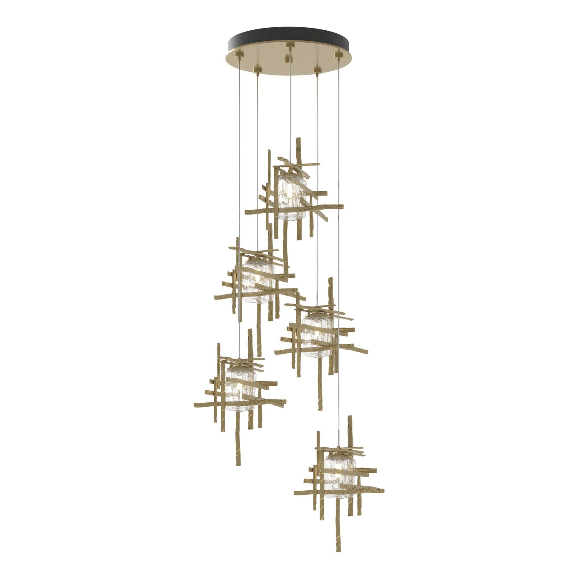 Tura 5-Light Seeded Glass Pendant 5-Light Seeded Clear Glass (II) in Modern Brass