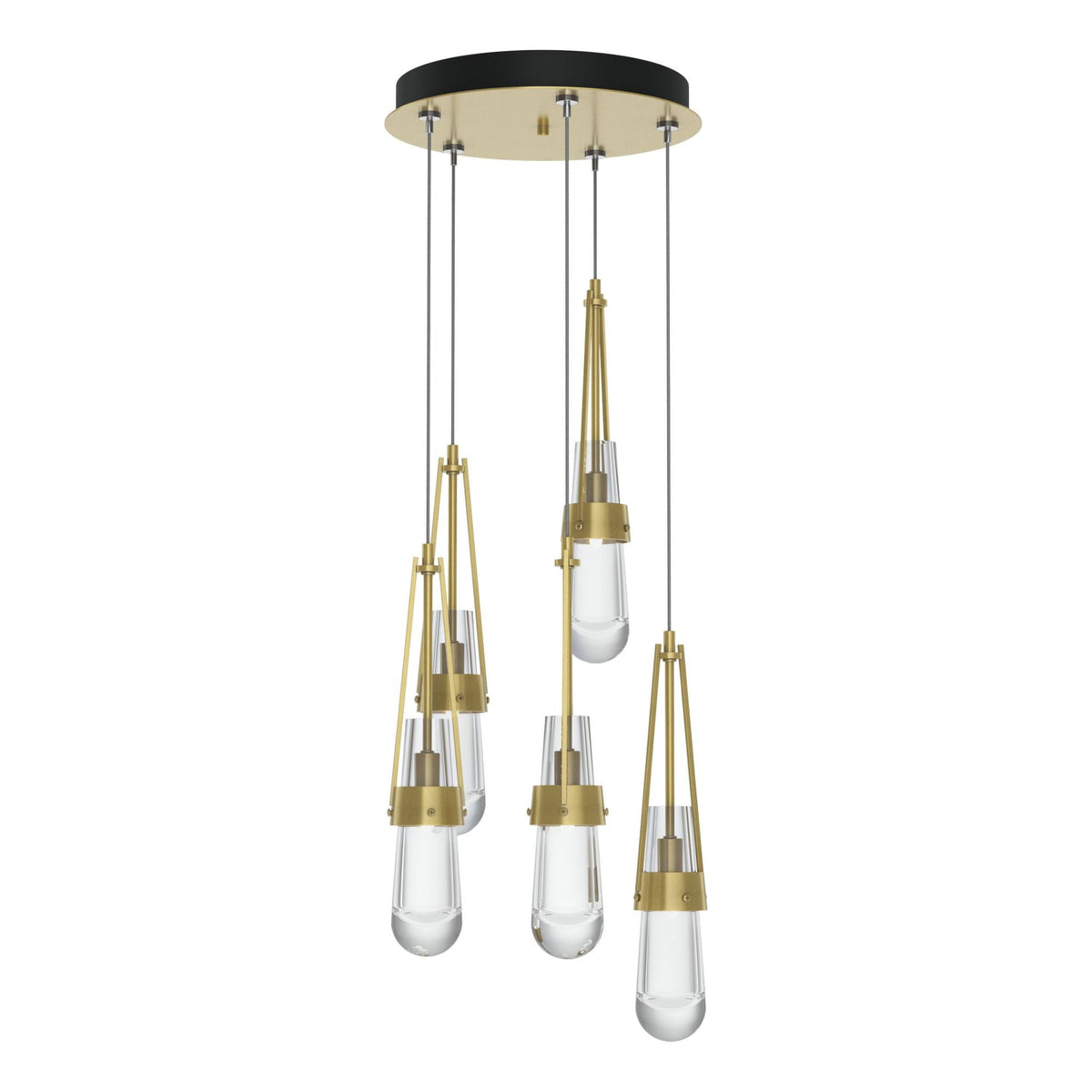 Link 5-Light Clear Glass Pendant 5-Light Clear Glass (ZM) in Modern Brass