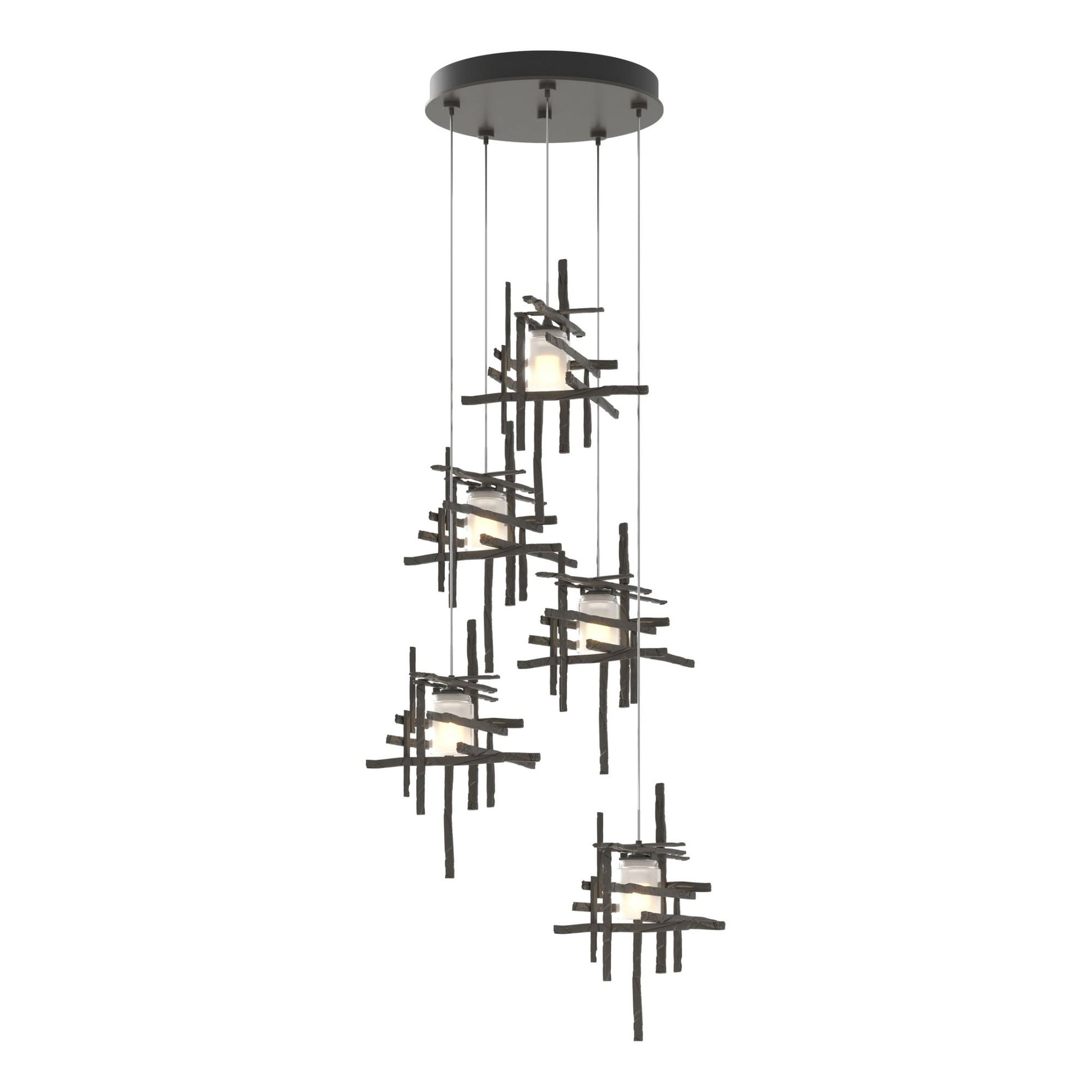 Tura 5-Light Frosted Glass Pendant 5-Light Cast Glass (YC) in Dark Smoke