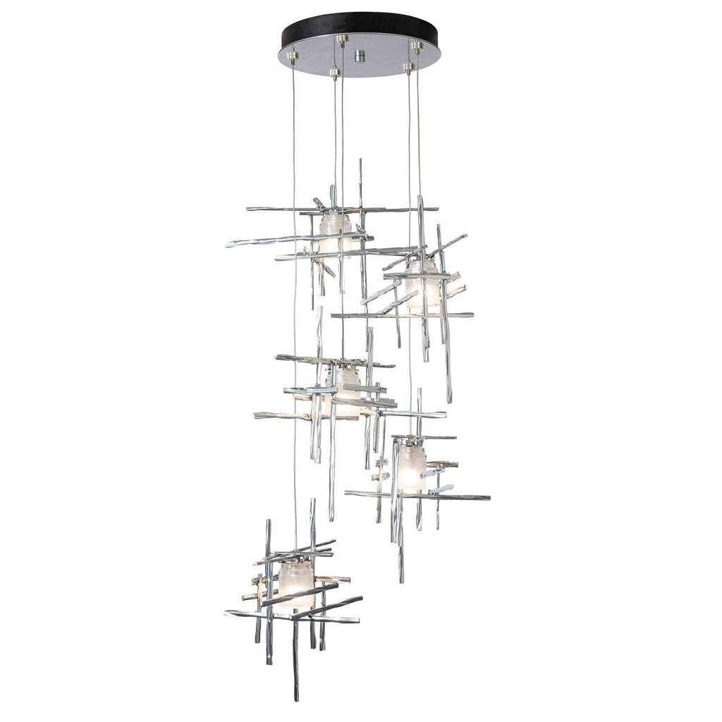 Tura 5-Light Frosted Glass Pendant 5-Light Cast Glass (YC) in Sterling