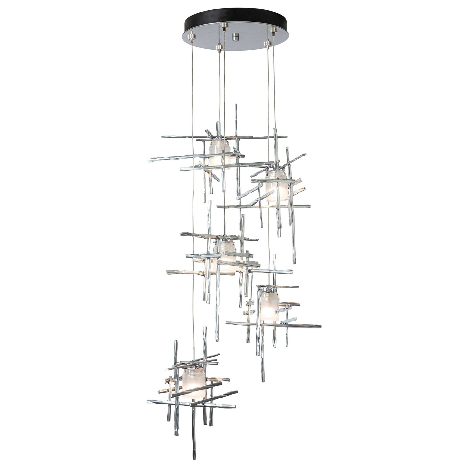 Tura 5-Light Frosted Glass Pendant 5-Light Cast Glass (YC) in Sterling