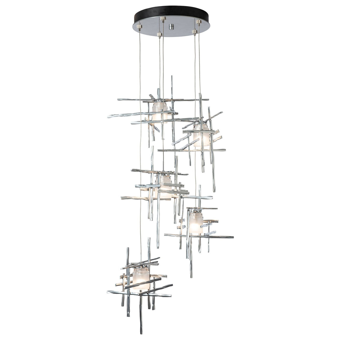 Tura 5-Light Frosted Glass Pendant 5-Light Cast Glass (YC) in Sterling