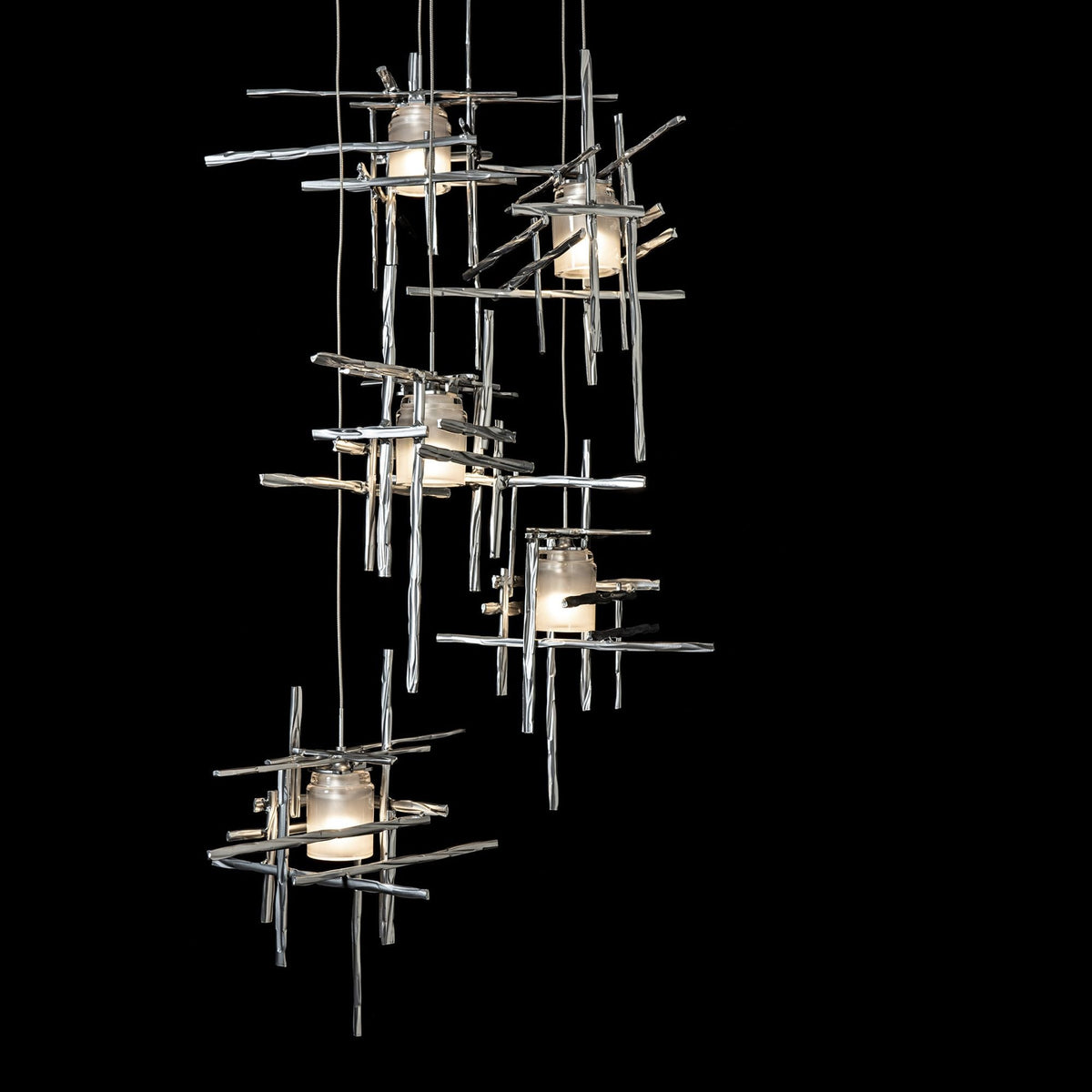 Tura 5-Light Frosted Glass Pendant 5-Light Cast Glass (YC) in Sterling