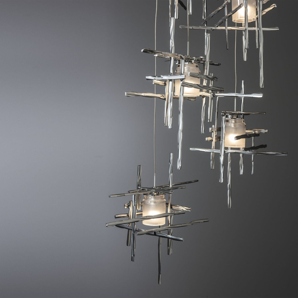 Tura 5-Light Frosted Glass Pendant 5-Light Cast Glass (YC) in Sterling