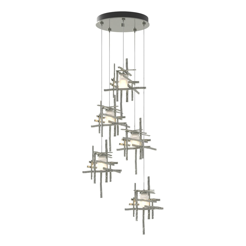 Tura 5-Light Frosted Glass Pendant 5-Light Cast Glass (YC) in Sterling