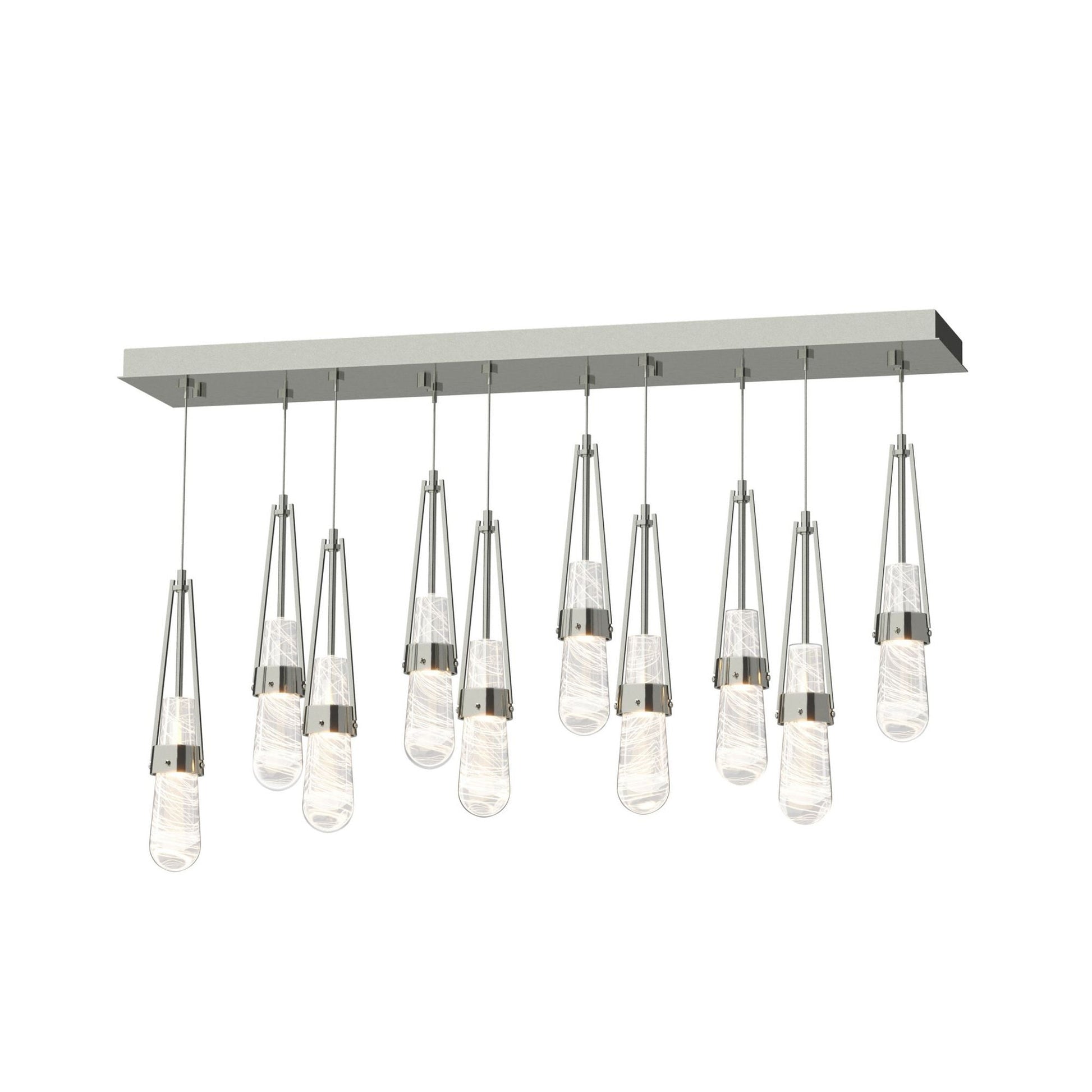 Link 10-Light Blown Glass Pendant 10-Light Clear Glass with White Threading (YJ) in Sterling