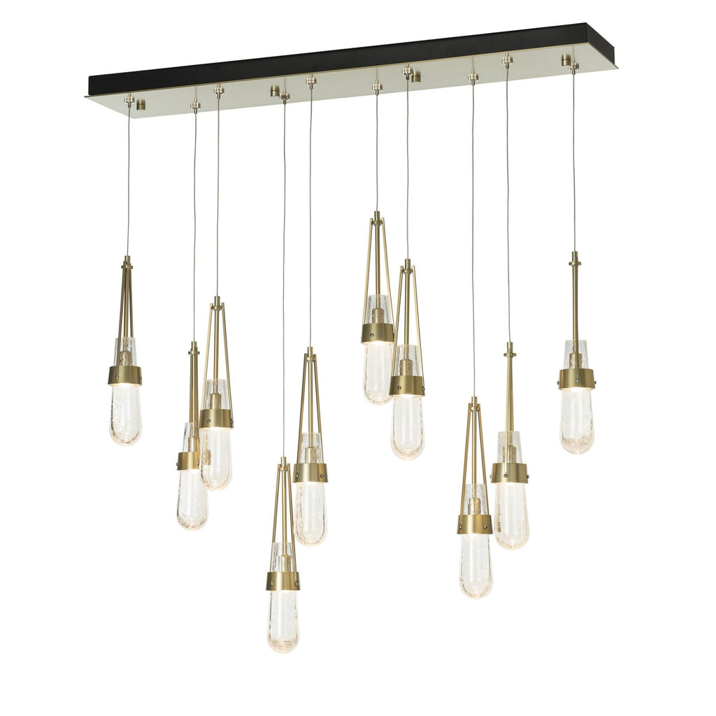 Link 10-Light Blown Glass Pendant 10-Light Clear Bubble Glass (YG) in Modern Brass