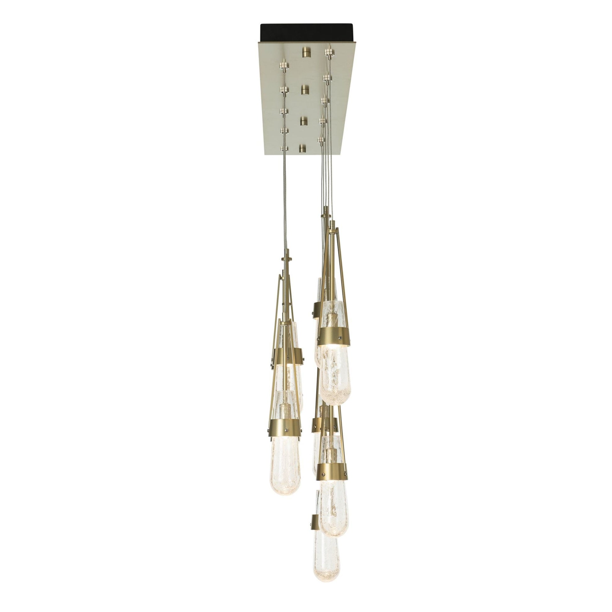 Link 10-Light Blown Glass Pendant 10-Light Clear Bubble Glass (YG) in Modern Brass
