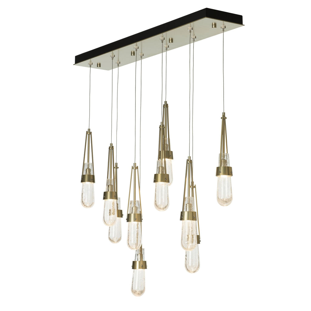 Link 10-Light Blown Glass Pendant 10-Light Clear Bubble Glass (YG) in Modern Brass