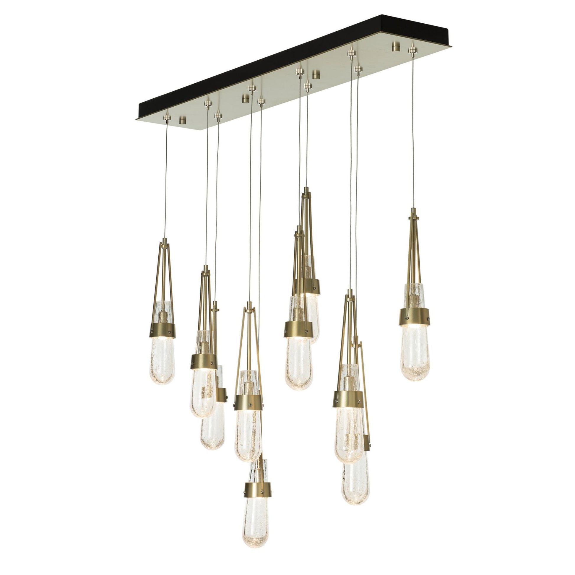 Link 10-Light Blown Glass Pendant 10-Light Clear Bubble Glass (YG) in Modern Brass