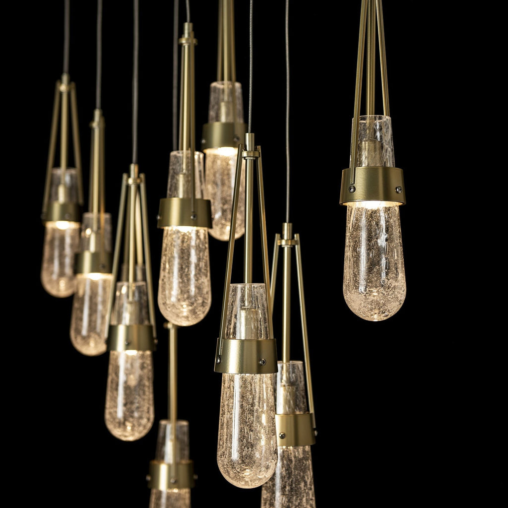 Link 10-Light Blown Glass Pendant 10-Light Clear Bubble Glass (YG) in Modern Brass