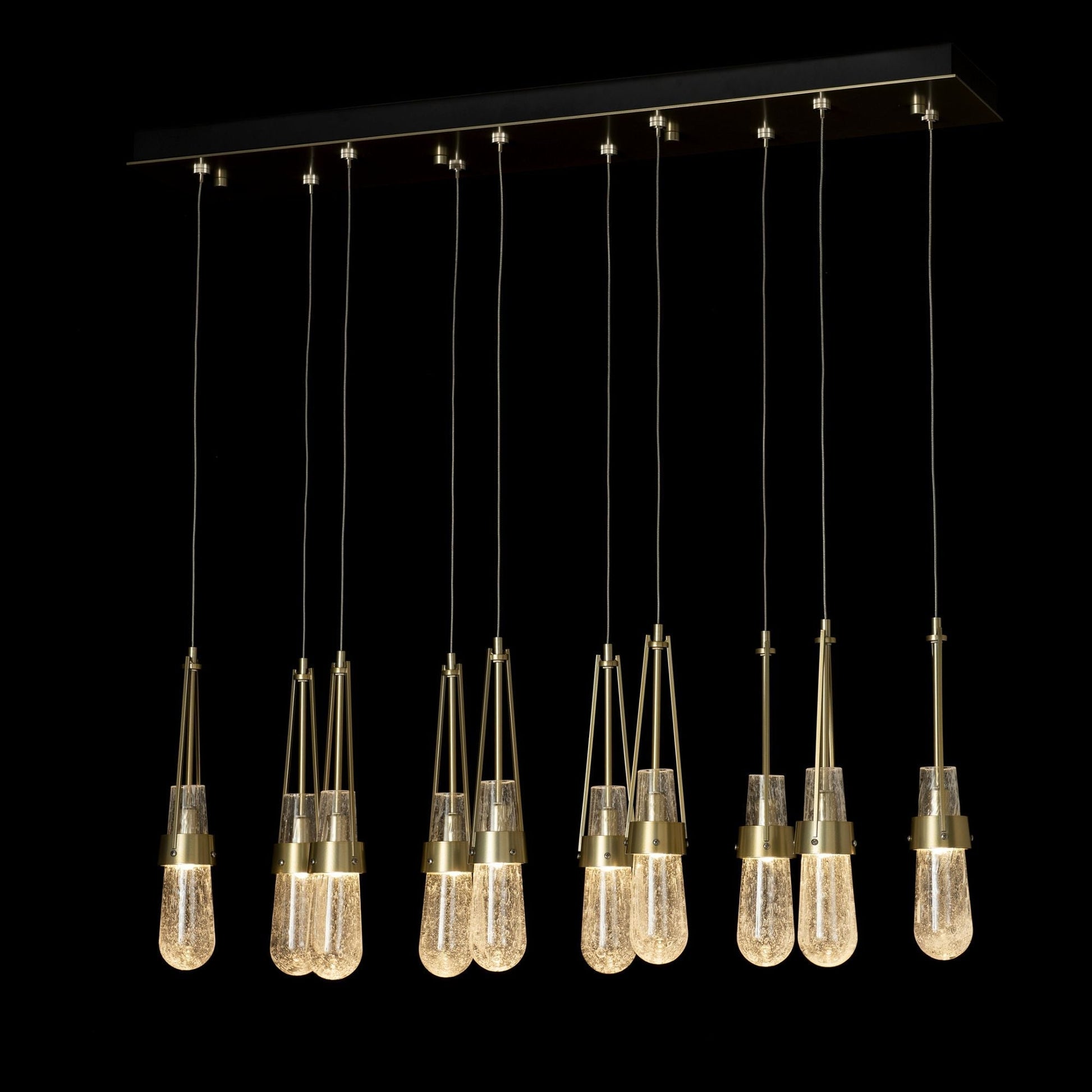 Link 10-Light Blown Glass Pendant 10-Light Clear Bubble Glass (YG) in Modern Brass