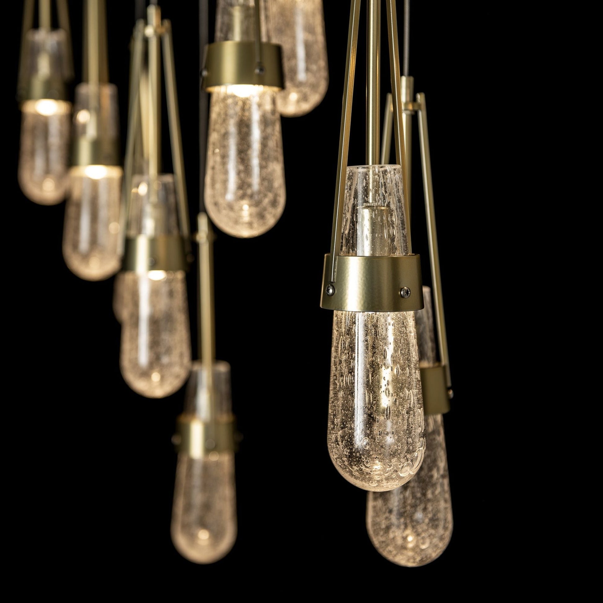 Link 10-Light Blown Glass Pendant 10-Light Clear Bubble Glass (YG) in Modern Brass
