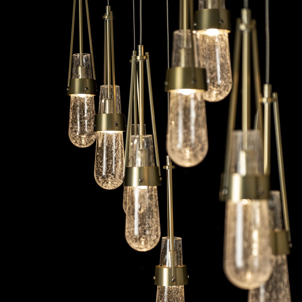 Link 10-Light Blown Glass Pendant 10-Light Clear Bubble Glass (YG) in Modern Brass