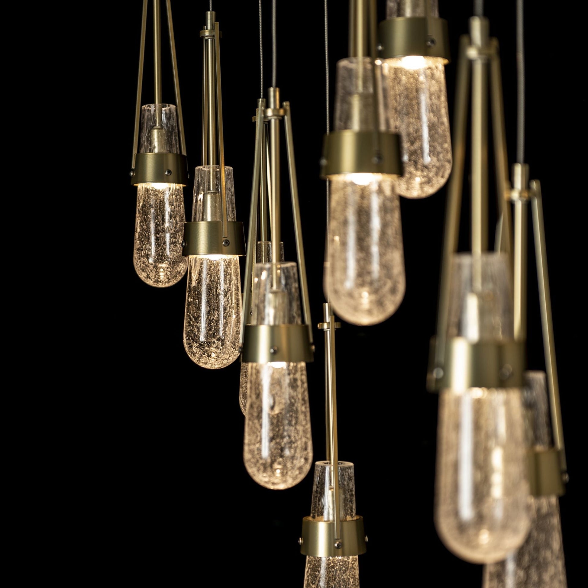 Link 10-Light Blown Glass Pendant 10-Light Clear Bubble Glass (YG) in Modern Brass