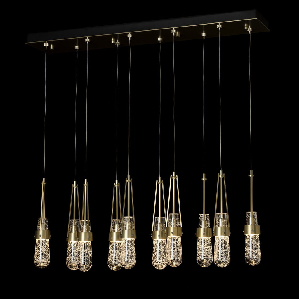 Link 10-Light Blown Glass Pendant 10-Light Clear Glass with White Threading (YJ) in Modern Brass