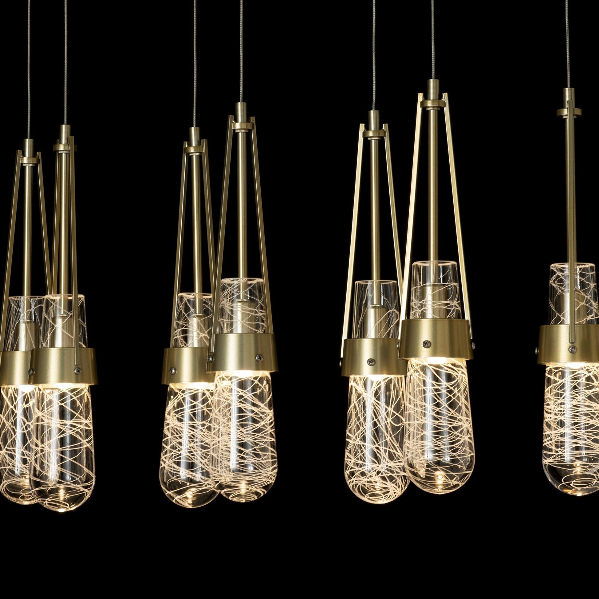 Link 10-Light Blown Glass Pendant 10-Light Clear Glass with White Threading (YJ) in Modern Brass