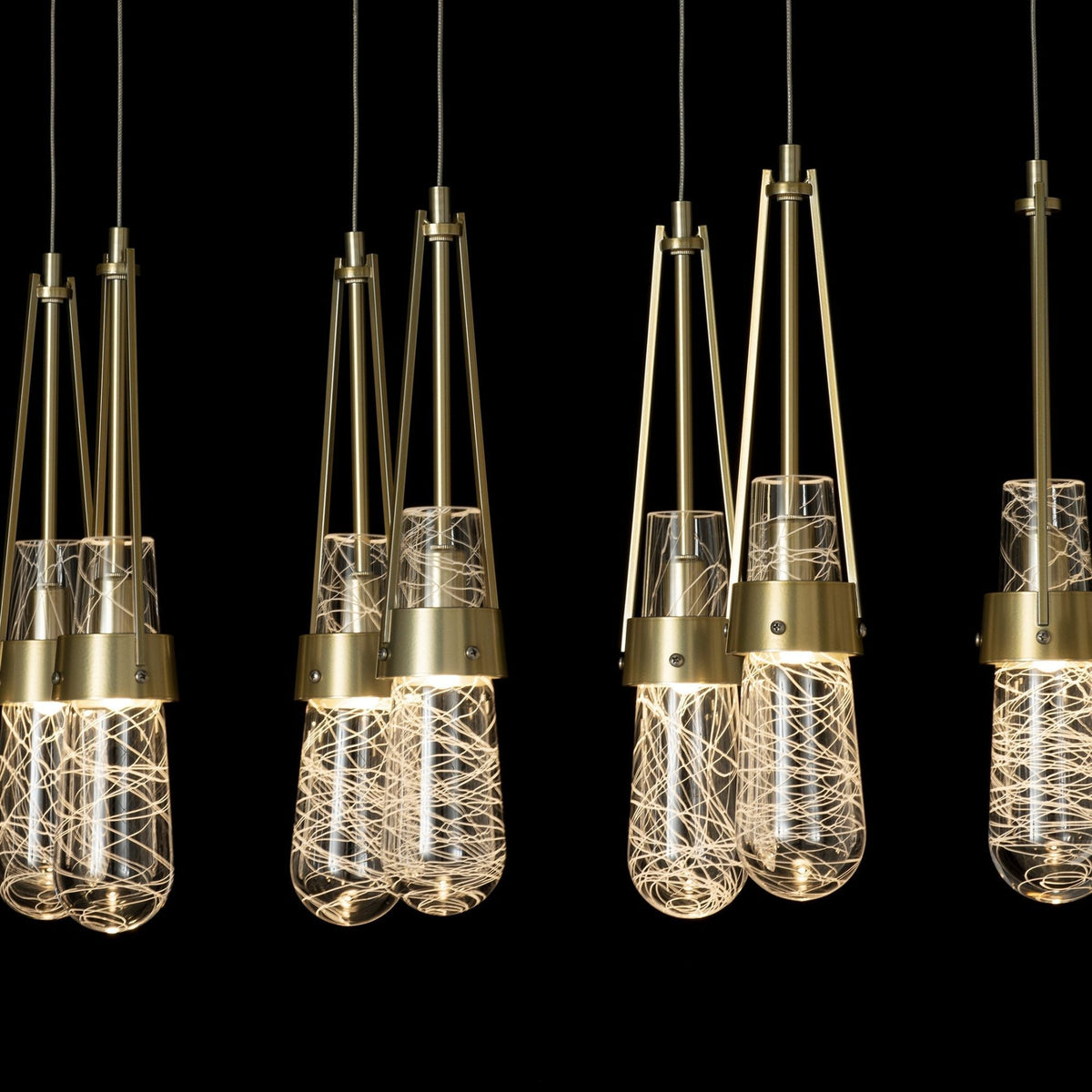 Link 10-Light Blown Glass Pendant 10-Light Clear Glass with White Threading (YJ) in Modern Brass