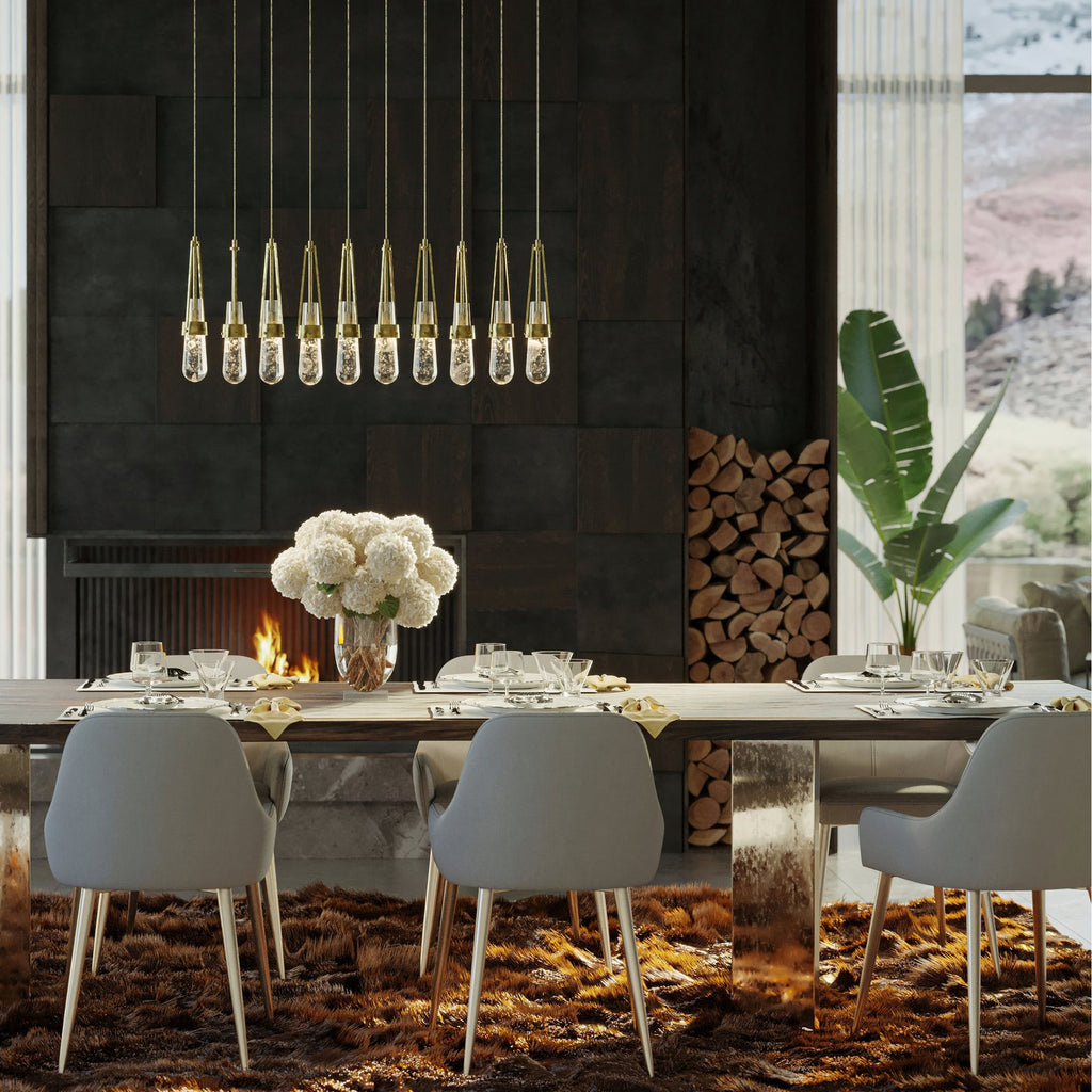 Link 10-Light Blown Glass Pendant 10-Light Clear Glass with White Threading (YJ) in Modern Brass