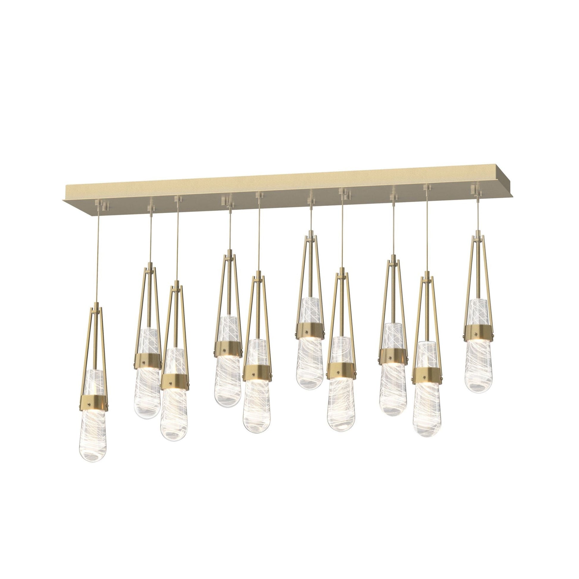 Link 10-Light Blown Glass Pendant 10-Light Clear Glass with White Threading (YJ) in Modern Brass