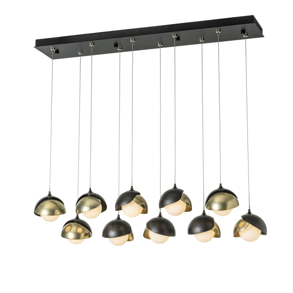 Brooklyn 10-Light Double Shade Pendant 10-Light Modern Brass Accent Opal Glass (GG) in Black