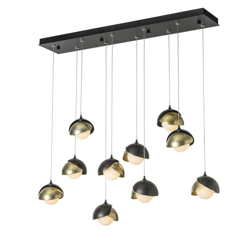 Brooklyn 10-Light Double Shade Pendant 10-Light Modern Brass Accent Opal Glass (GG) in Black
