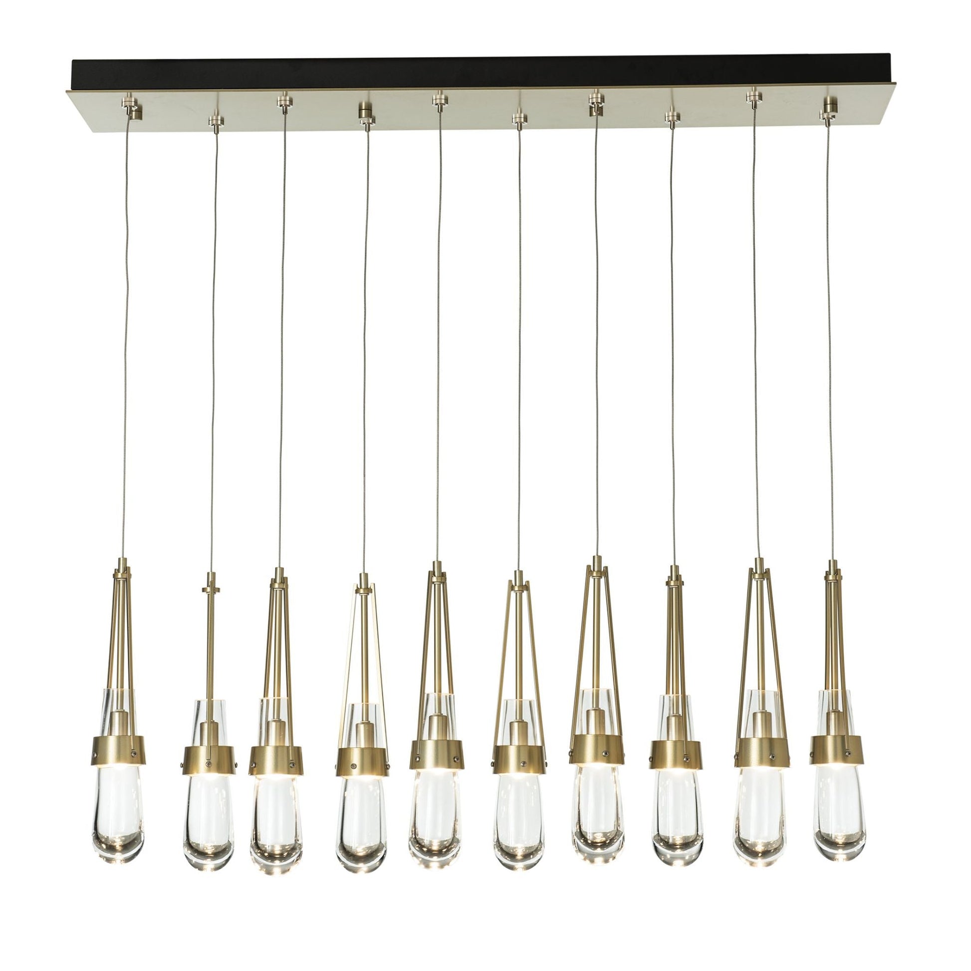 Link 10-Light Clear Glass Pendant 10-Light Clear Glass (ZM) in Modern Brass